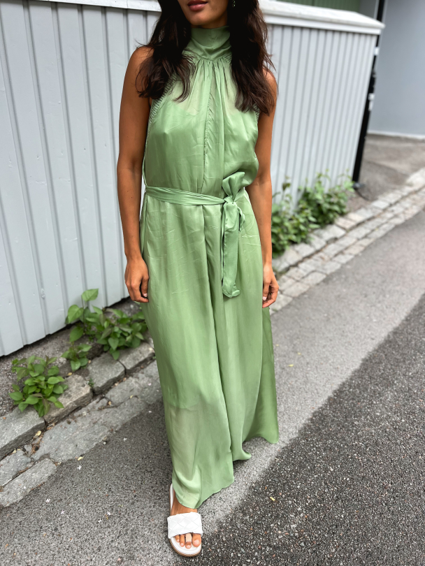 Cupro Halterneck Dress - Green - Image 1
