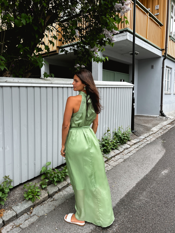 Cupro Halterneck Dress - Green - Image 4
