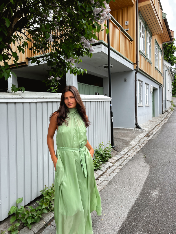Cupro Halterneck Dress - Green - Image 5