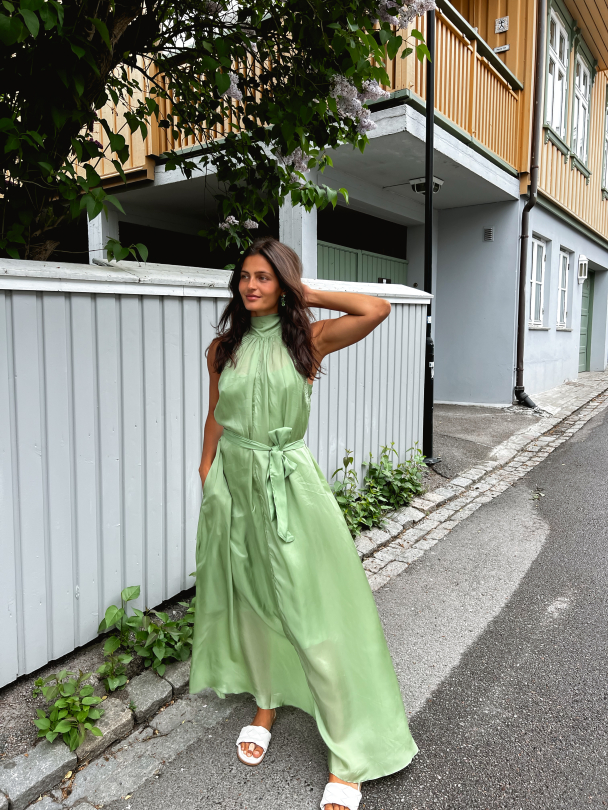Cupro Halterneck Dress - Green - Image 6