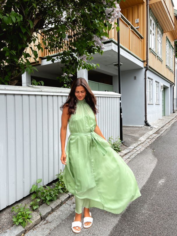 Cupro Halterneck Dress - Green - Image 7