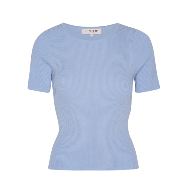 Rib Knit Light Blue Short Sleeve Top  |  Rib Knit Light Blue Short Sleeve Top fra A-View