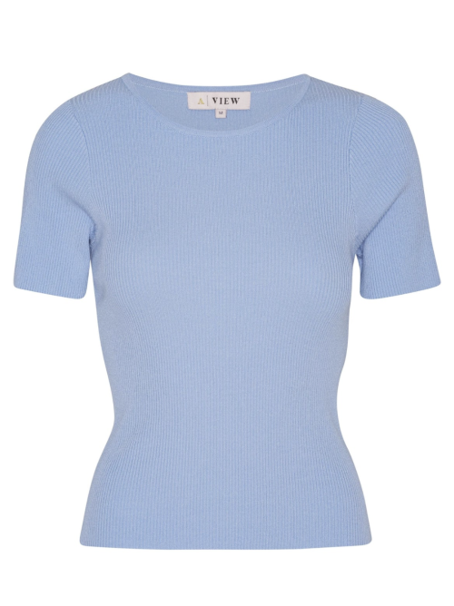 Rib Knit Light Blue Short Sleeve Top  |  Rib Knit Light Blue Short Sleeve Top fra A-View