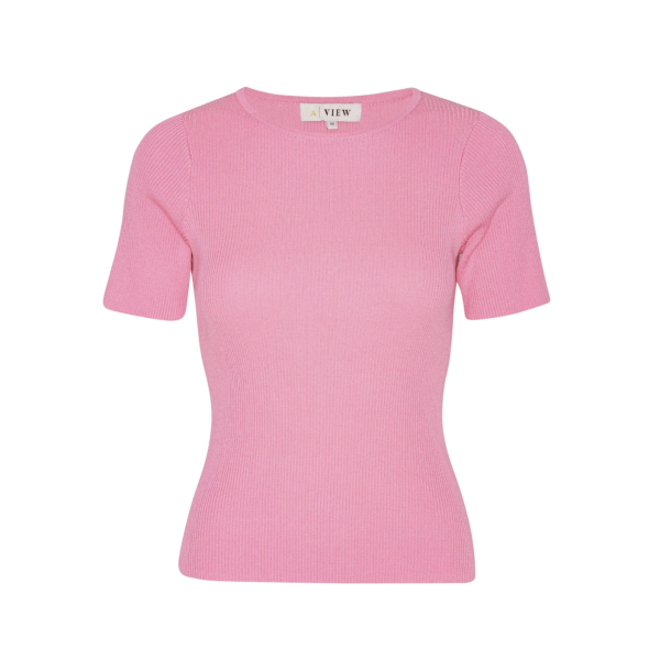 Rib Knit Pink Short Sleeve Top  |  Rib Knit Pink Short Sleeve Top fra A-View