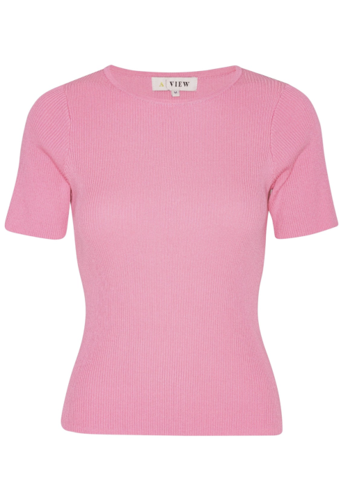 Rib Knit Pink Short Sleeve Top  |  Rib Knit Pink Short Sleeve Top fra A-View