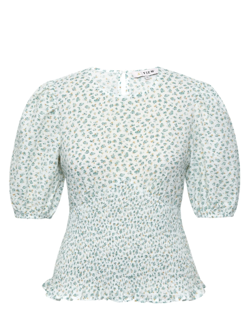 Dalena Blouse White and Green  |  Dalena Blouse White and Green fra A-View