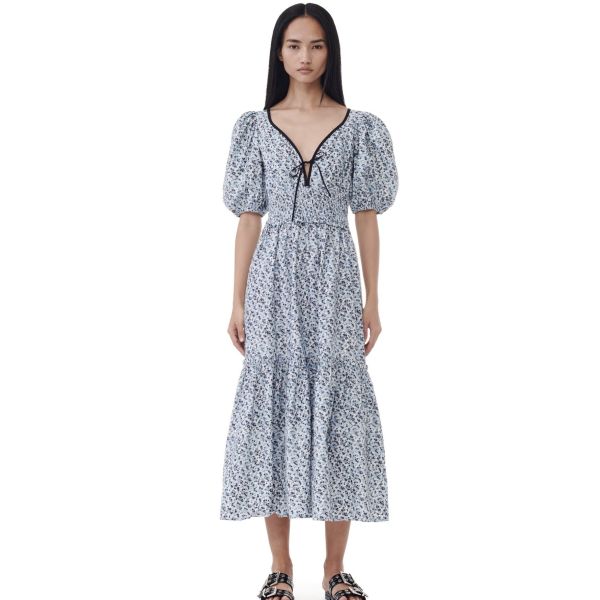 Printed Cotton Long Smock Dress