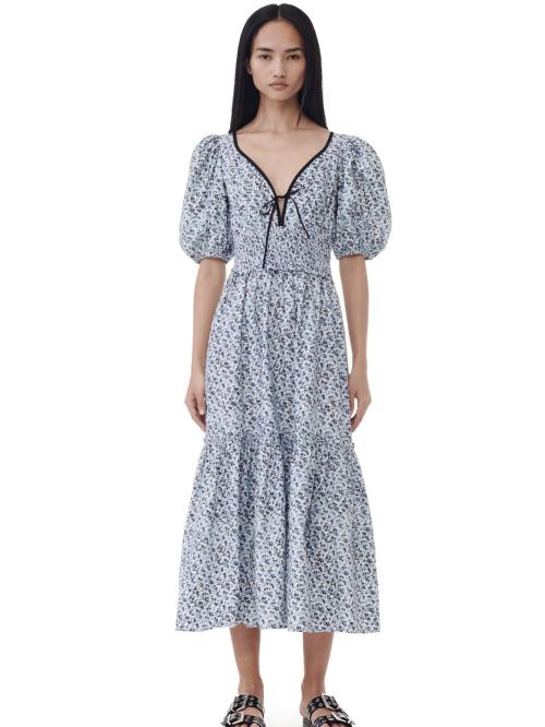 Printed Cotton Long Smock Dress