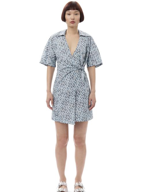 Printed Cotton Wrap Mini Dress