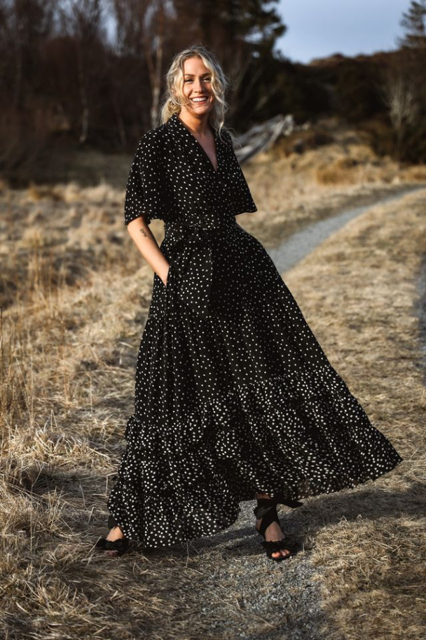 Long Frill Dress - Black Dot - Image 2