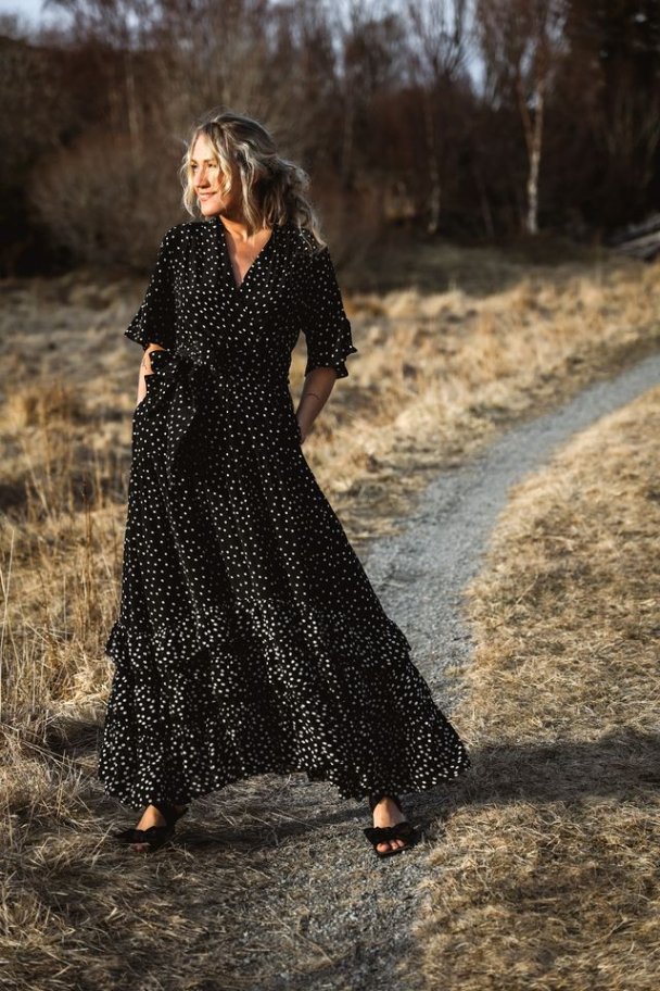 Long Frill Dress - Black Dot - Image 3