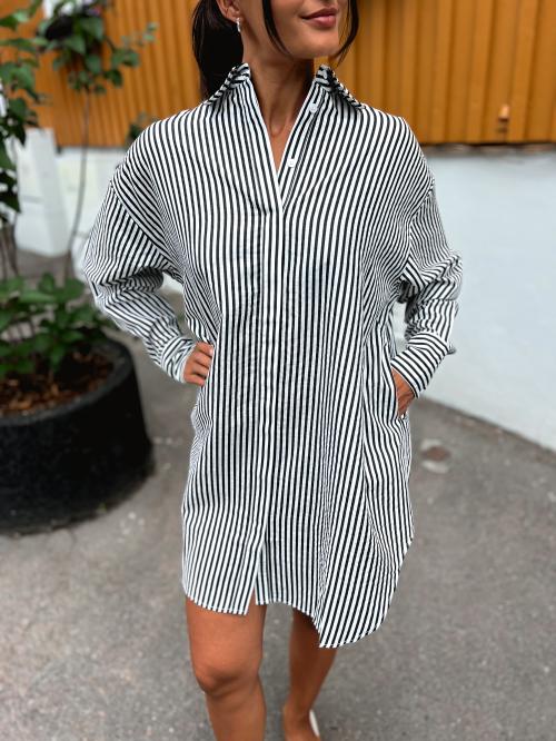 Big Shirt Dress - Black Stripe 