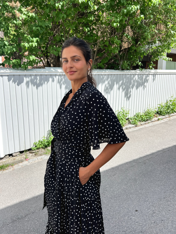 Long Frill Dress - Black Dot - Image 5