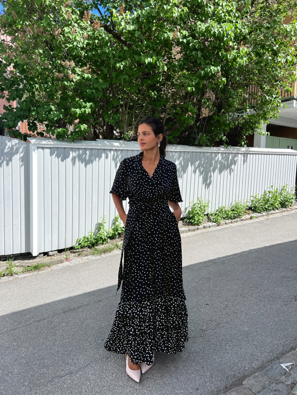 Long Frill Dress - Black Dot - Image 6