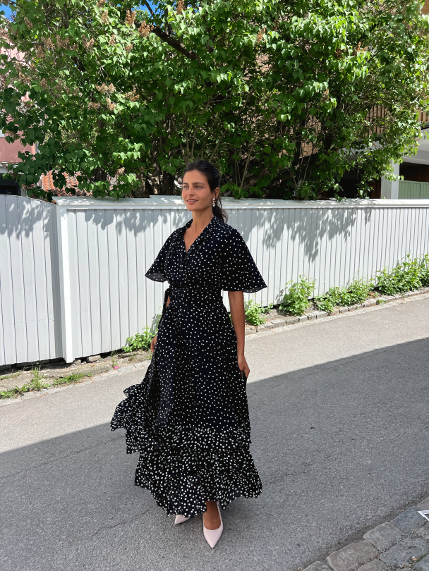 Long Frill Dress - Black Dot - Image 7