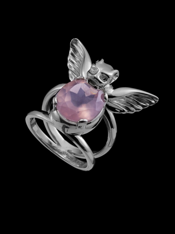 Gargoyle Ring - Silver - Rose Quartz - Image 3