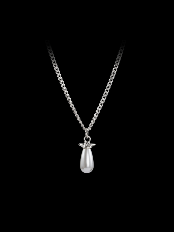 Pearl Tear Necklace - Silver - Glass Pearl - Image 2
