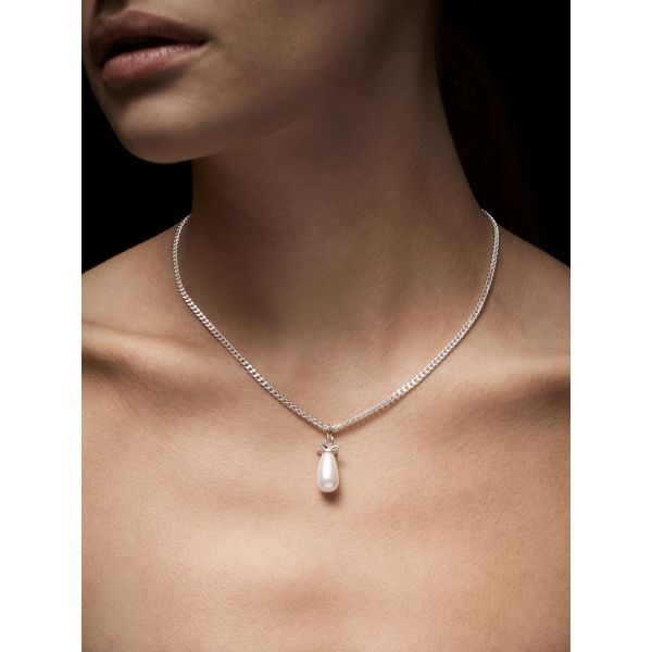 Pearl Tear Necklace - Silver - Glass Pearl