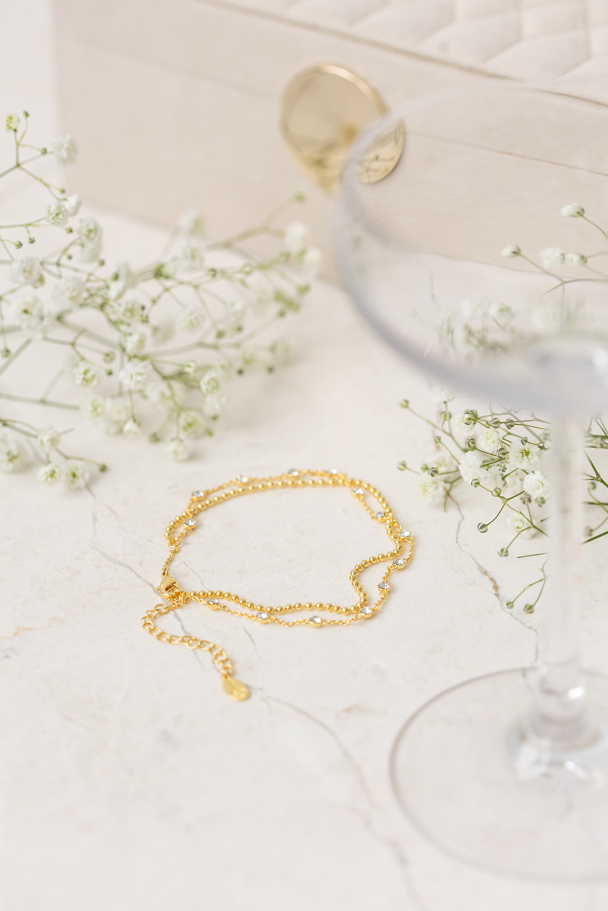Double Crystal Anklet - Gold/Crystal
