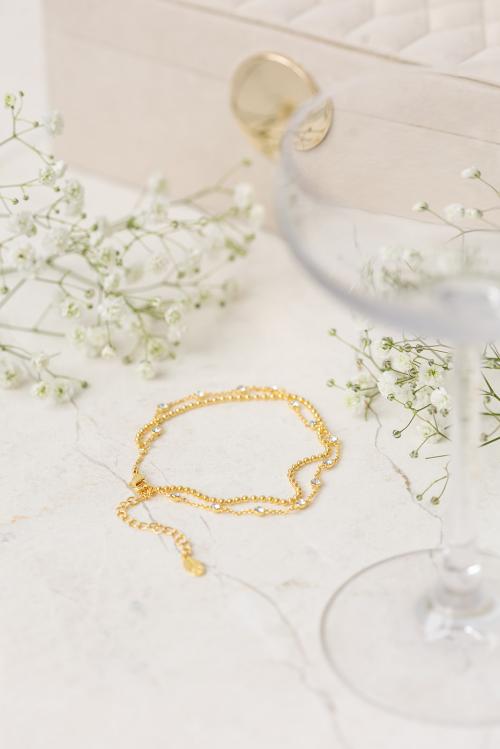 Double Crystal Anklet - Gold/Crystal