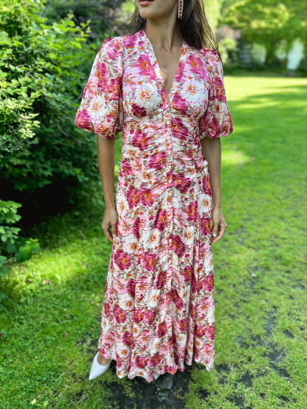 Crepe Satin Rouching Gown - Blushed Blossom - Image 1