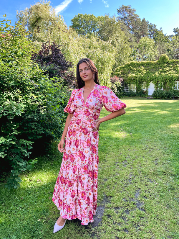 Crepe Satin Rouching Gown - Blushed Blossom - Image 7
