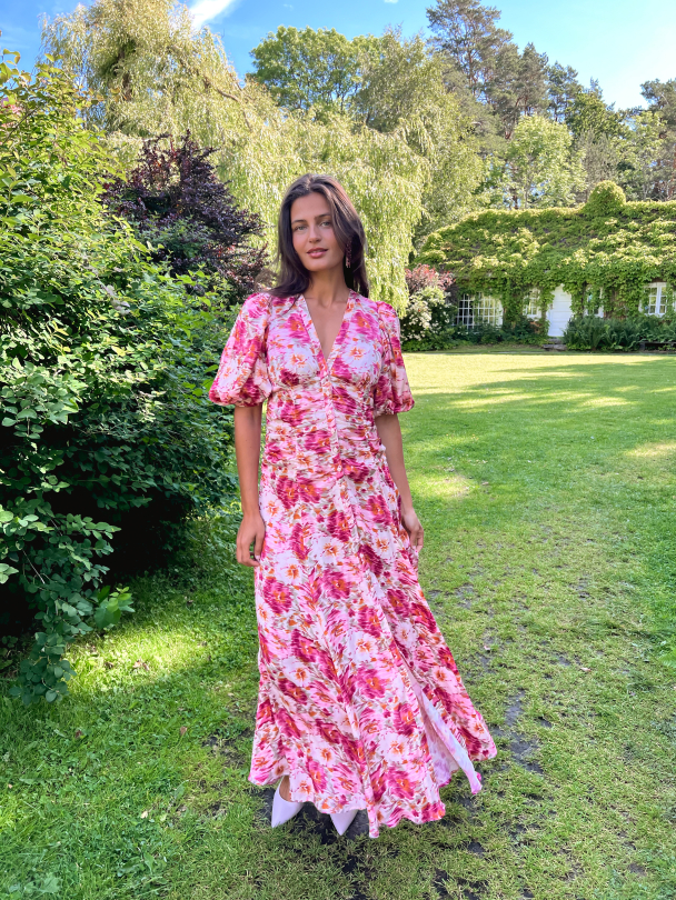 Crepe Satin Rouching Gown - Blushed Blossom - Image 8