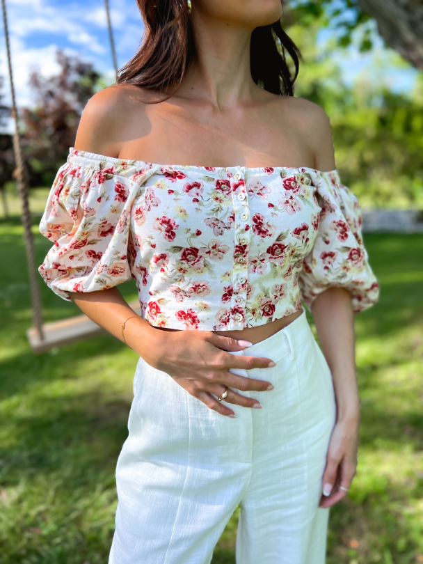 Linen Cropped Top - Mini Rosette - Image 1