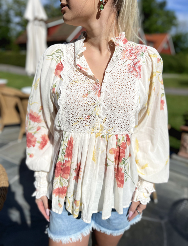 Cotton Slub Decorated Blouse - Straw - Image 1
