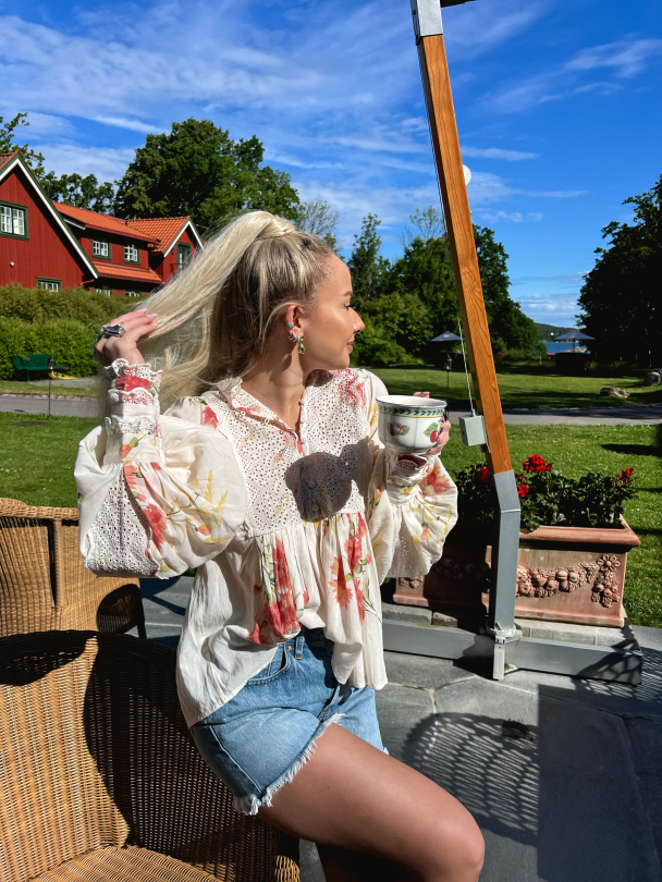 Cotton Slub Decorated Blouse - Straw - Image 5