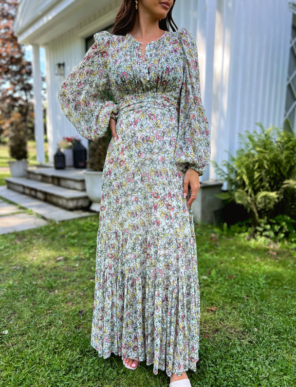 Dotted Georgette Gown - Vintage Floral  - Image 1