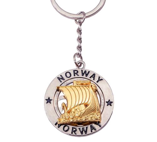 Nøkkelring, m. spinner, gull/sølv, Vikingskip 