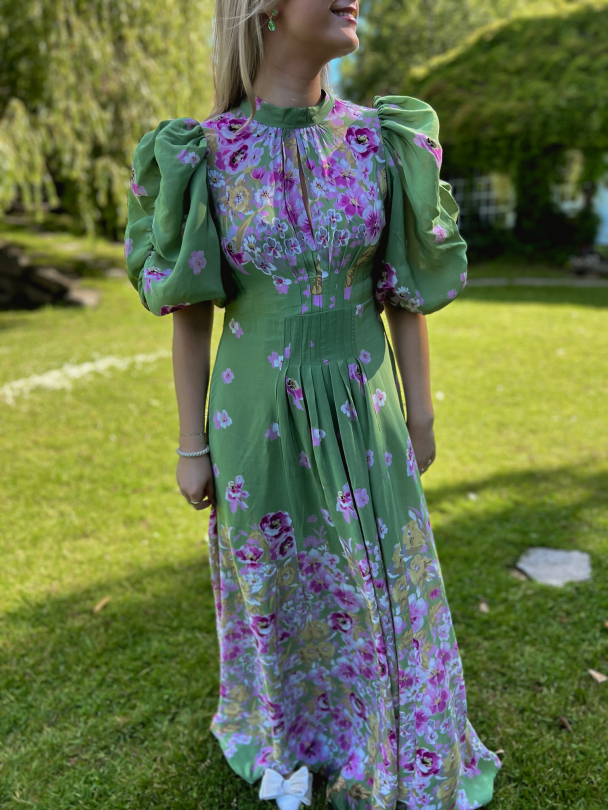 Crepe Tieback Gown - Green Field - Image 1
