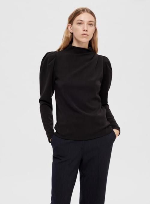 Fenja T-Neck Top - Black 