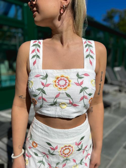 Penelope Top - White W/Embroidery
