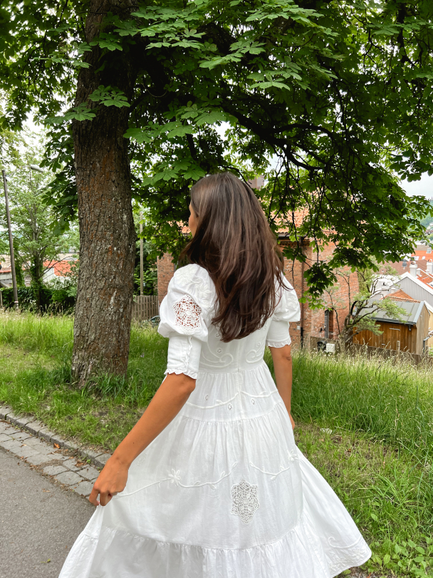 Linen Embroidery Gown - White - Image 6
