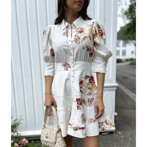 Linen Embroidery Mini Dress - Rosette