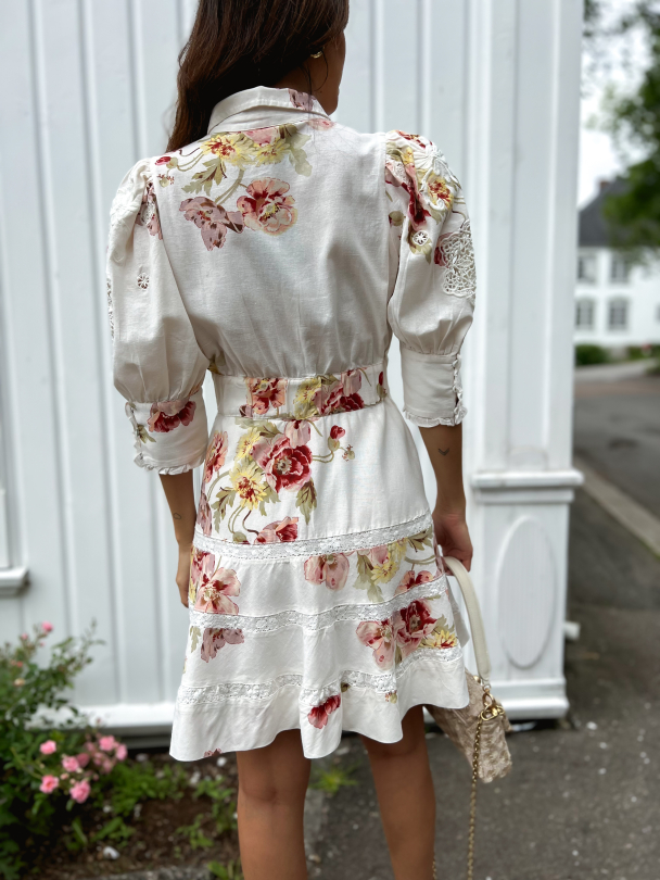 Linen Embroidery Mini Dress - Rosette - Image 3
