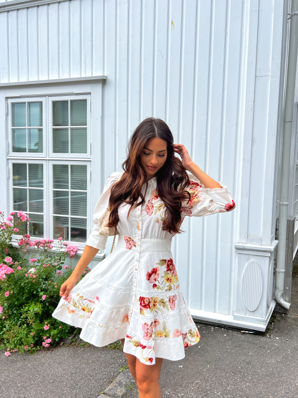 Linen Embroidery Mini Dress - Rosette - Image 5