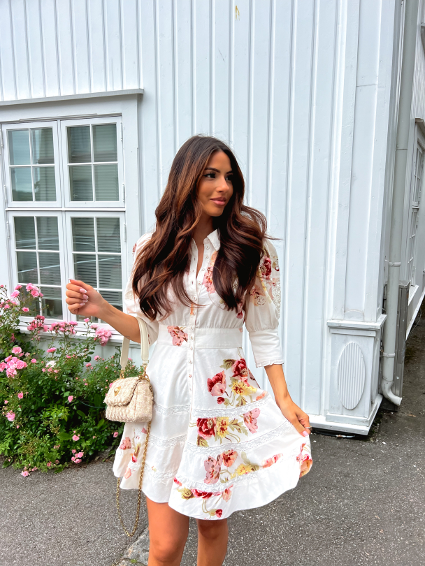 Linen Embroidery Mini Dress - Rosette - Image 6