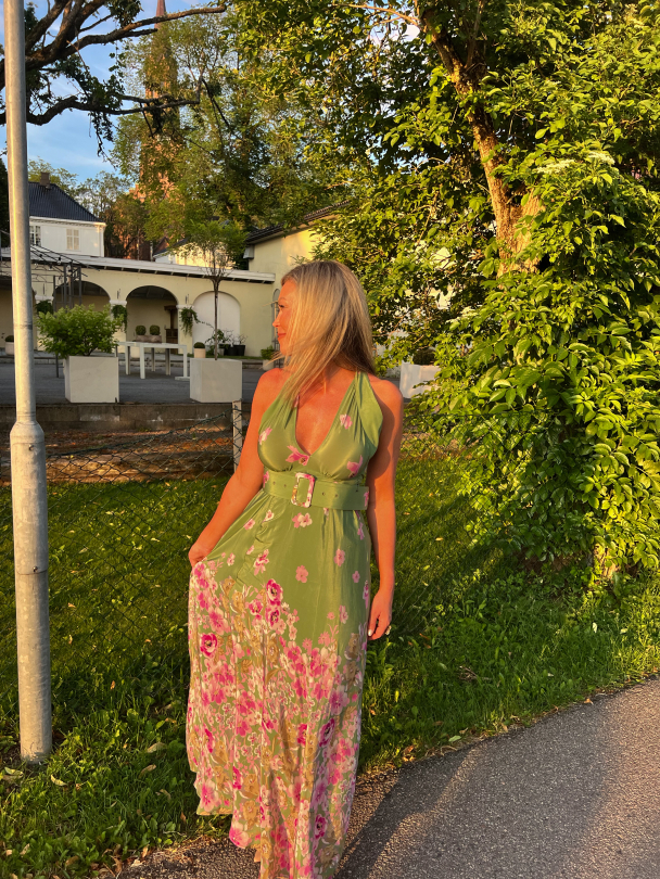 Crepe Halterneck Dress - Green Field - Image 5