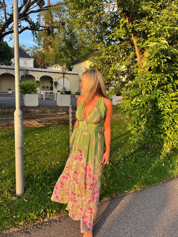 Crepe Halterneck Dress - Green Field - Image 1