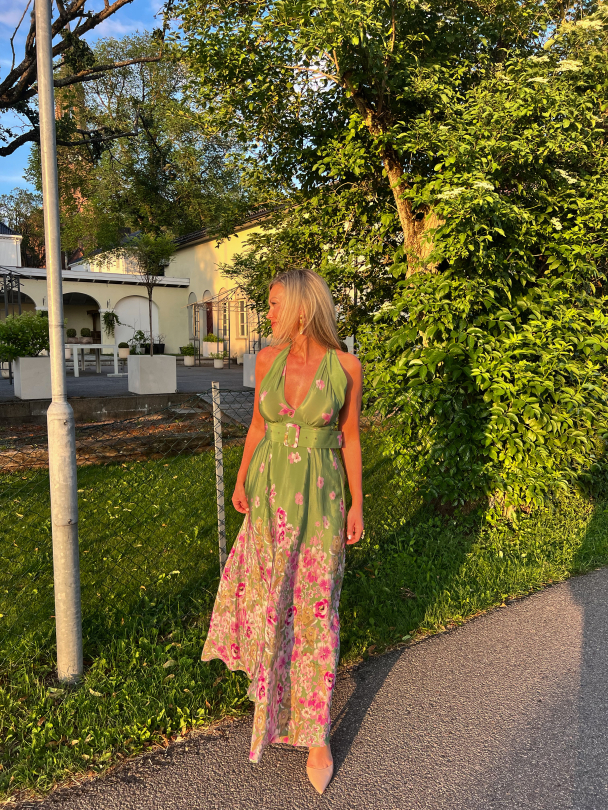 Crepe Halterneck Dress - Green Field - Image 6