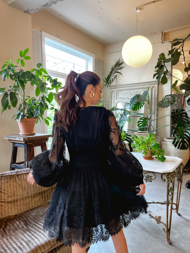 Lace V-Neck Dress - Black - Image 2