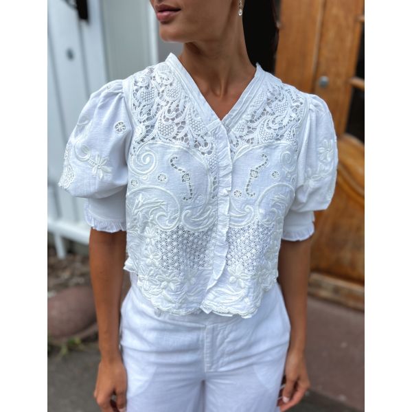 Linen Embroidery Jacket - White