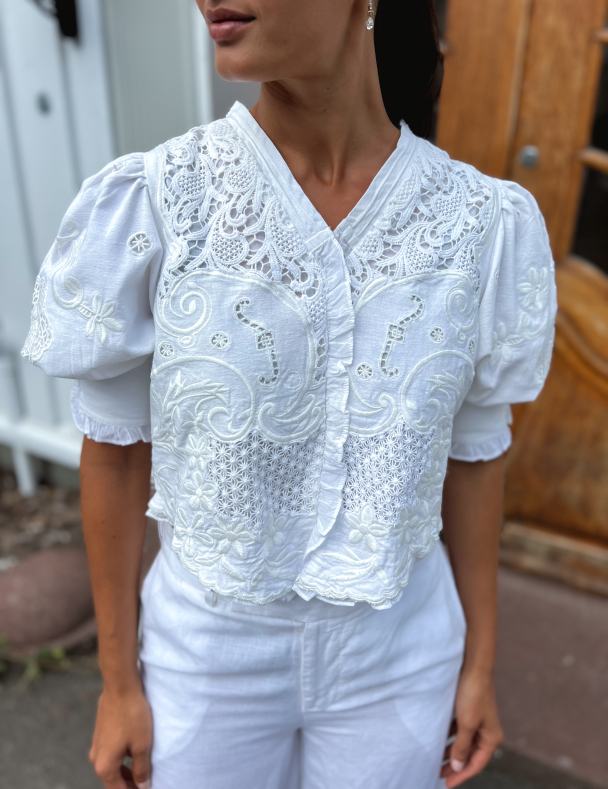 Linen Embroidery Jacket - White - Image 1