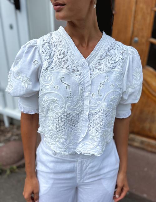 Linen Embroidery Jacket - White