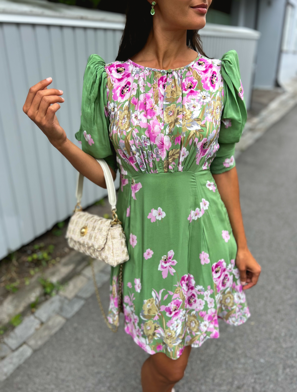 Crepe Mini Dress - Green Field Bytimo - Seven Tnsberg