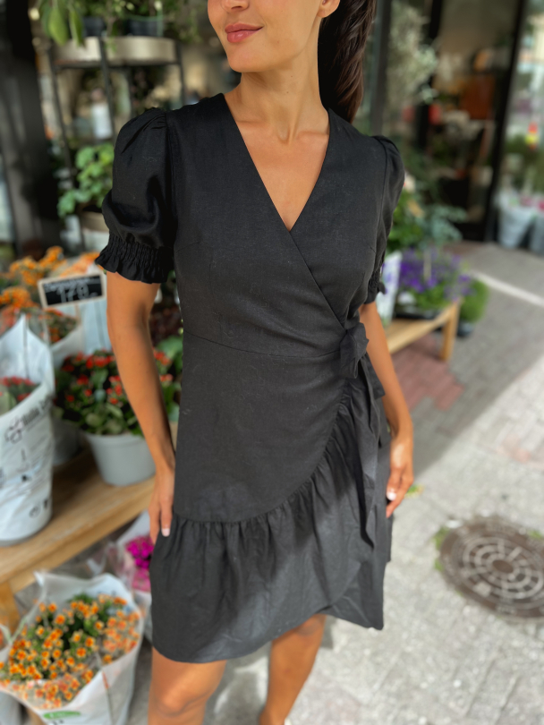 Flaxy Wrap Dress - Black - Image 1