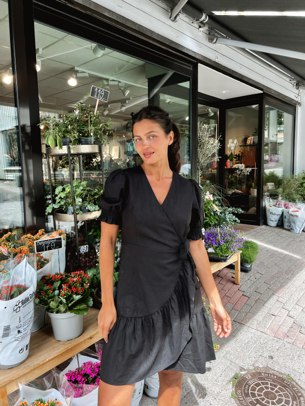 Flaxy Wrap Dress - Black - Image 4